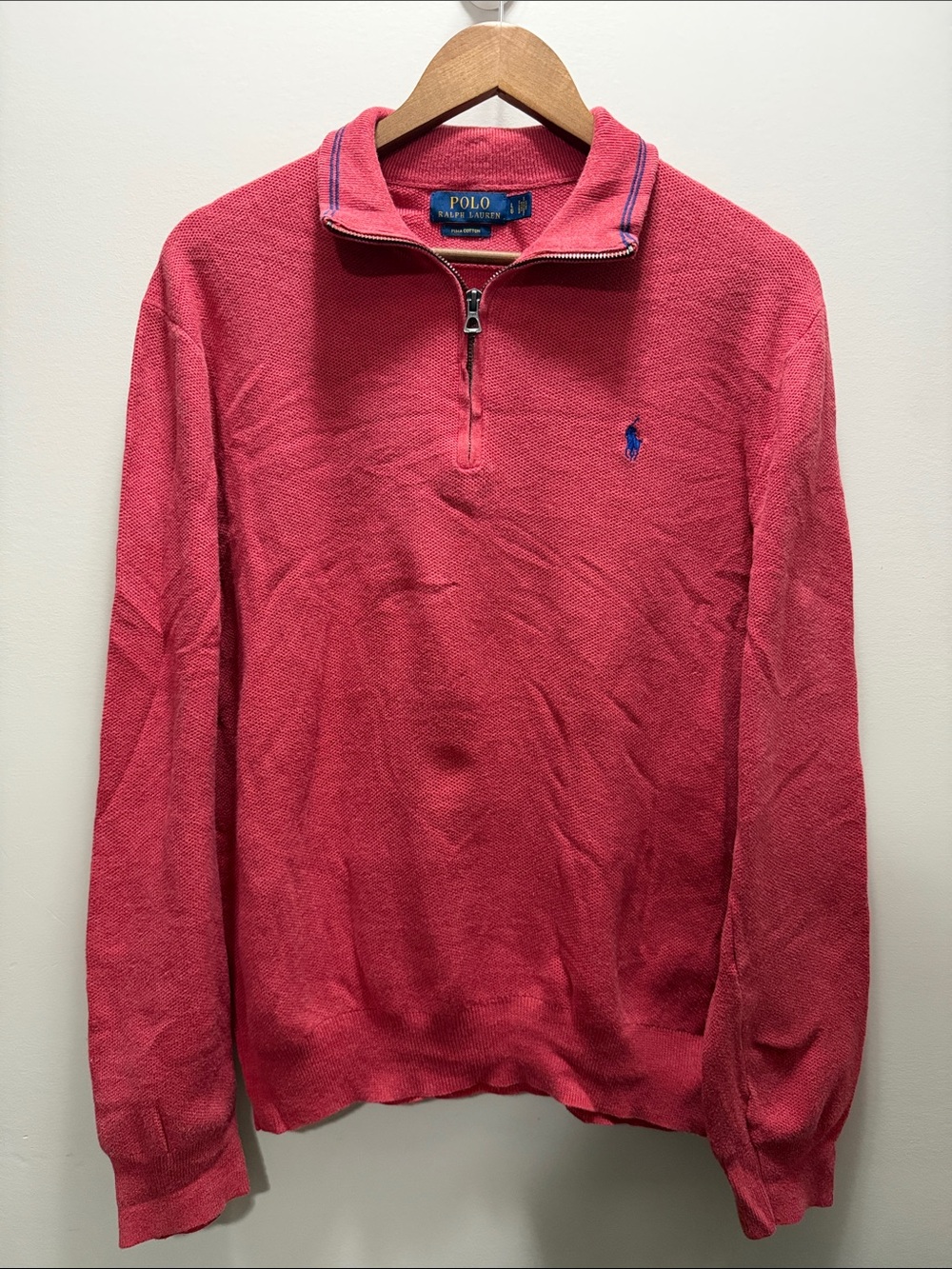 Vintage Polo by Ralph Lauren Men’s Raspberry Color Quarter-Zip Sweater L 27.5x24